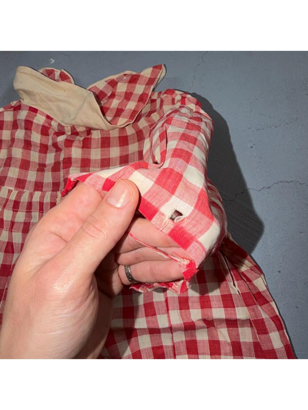 VTG 60s Red White Gingham Print Dress Eyelet Collar Picnic Sundress Rockabilly - Picture 12 of 15